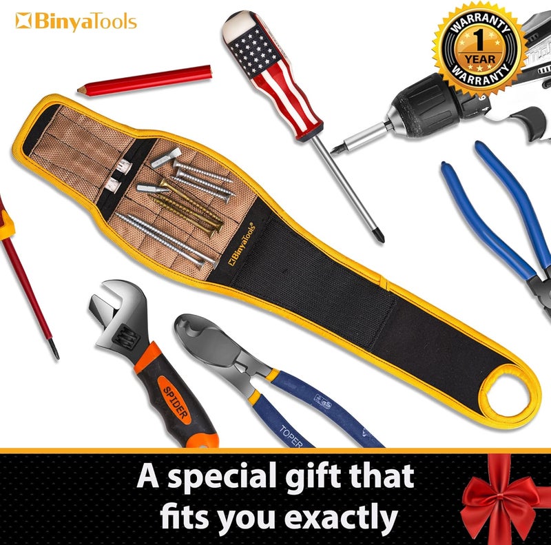 BINYATOOLS Magnetic Wristband for Tools Magnet Screw Holder Wrist Support Keeps Screws Nails Drill Bits Handy Unique Tool Gadgets for Men's & Dad Perfect Christmas Gifts Stocking Stuffers (Coyote Brown) - Image 2